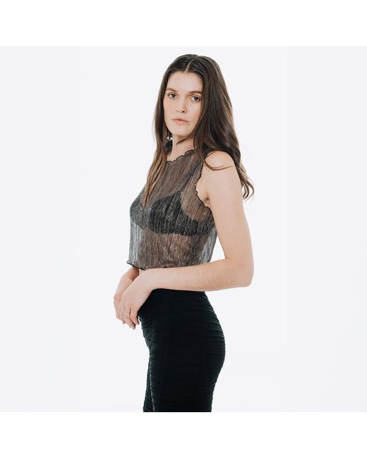 By Noa Rawitz Gray Urania Plisse Sleeveless Crop Top