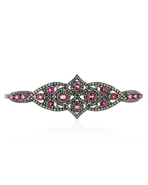 Artisan Multicolor Pink Tourmaline & Pave Diamond In 18k Gold With 925 Silver Designer Palm Bracelet