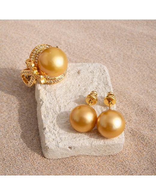 Ninemoo Metallic Soleil Golden Pearl Earrings