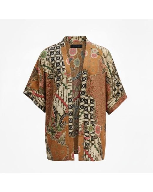 ORIGIN OF HEARTS Brown Marei Floral Print Satin Kimono Shirt For Resort Living for men