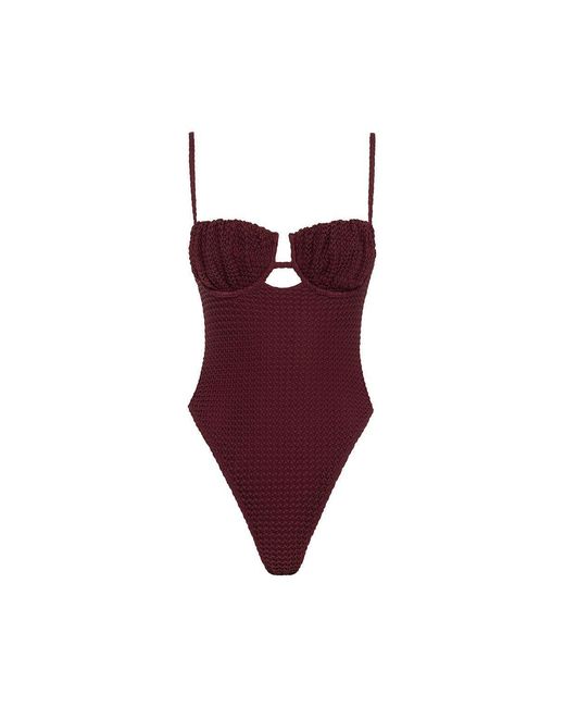 Montce Red Crochet Petal One-Piece