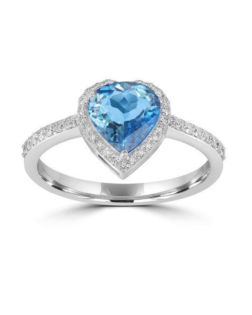 Artisan Blue Heart-Shaped Aquamarine Diamond Halo Ring