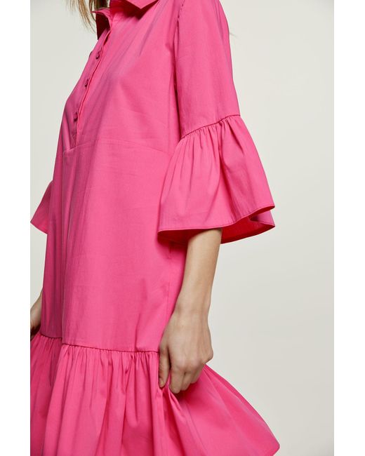 Conquista Pink Fuchsia Bell Sleeve Dress With Ruffle Hem