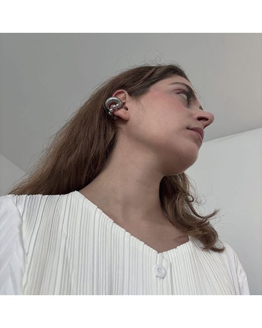 London Atelier Byproduct Gray C Shaped Hoop Ball Clip Earrings