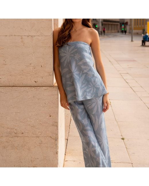 NUAJE NUAJE Blue Rhea Bias Linen Tube Top