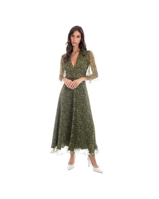 Sofia Tsereteli Green Floral Silk Gown