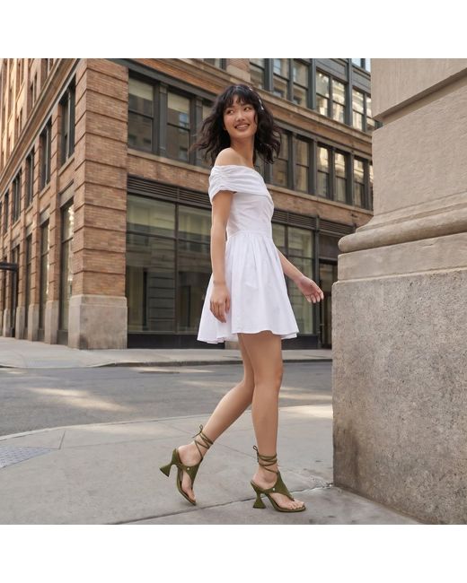 Modenaire White Neutrals Off Shoulder Mini Dress Sculpted Bodice
