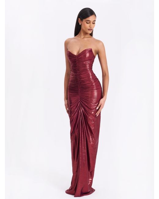 Miss Circle New York Red Sable Ruched Burgundy Glitter Mermaid Gown