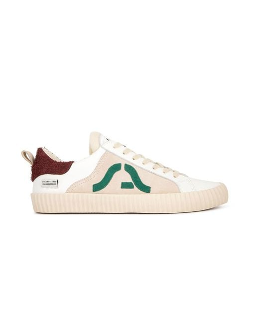 Springa | Unique Vulcanized Sneakers Italian Handmade White Wavy Leather & Suede Nude for men