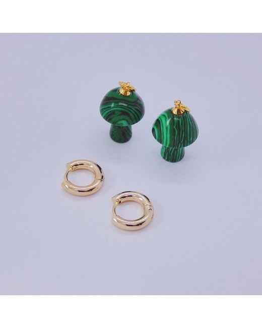 VALERIE CHIC Green Mushroom Malachite Earrings 18K