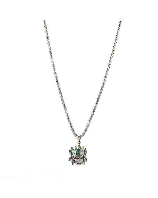 Ebru Jewelry Metallic Mystic Pearl Inlay Chief Pendant Necklace for men