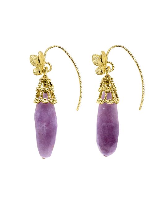 Farra Purple Teardrop Orchid Gemstone With Butterfly Hook Earrings