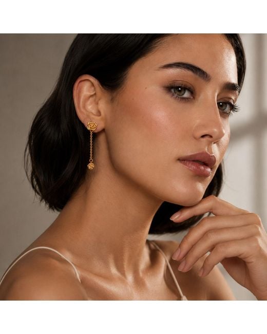 Unaloe Metallic Vermeil Minimal Rose Drop Earrings – Luxury Contemporary Floral Designer Jewelry
