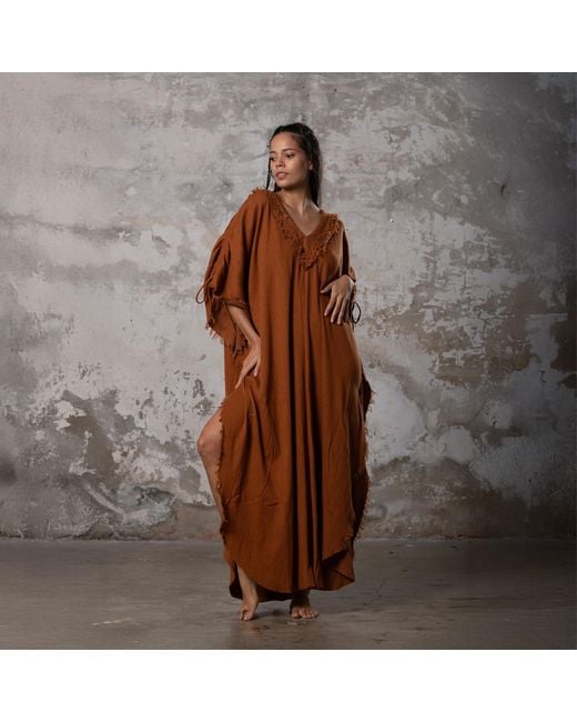 Zhenabia Brown Boho Kaftan Summer Maxi Dress