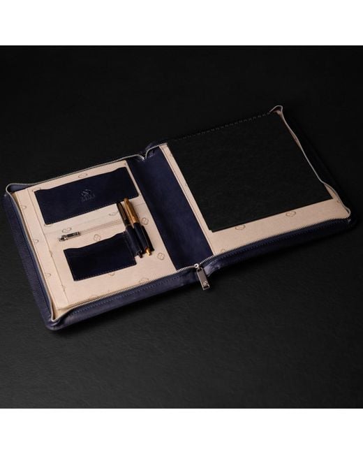Time Resistance Blue Leather Documents Folder Organizer