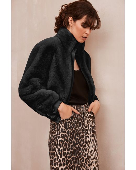 ISSY LONDON Black Jolie Bomber Jacket Vegan Luxe Pile Faux Fur