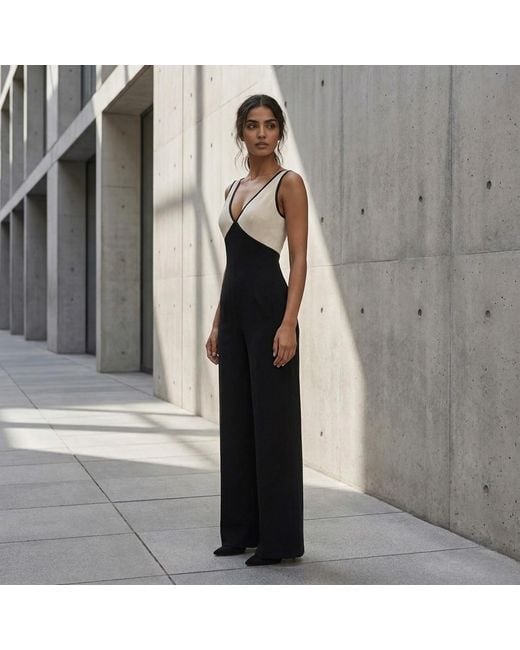 Modenaire Black Two Tone Jumpsuit Sculpted Wrap Form