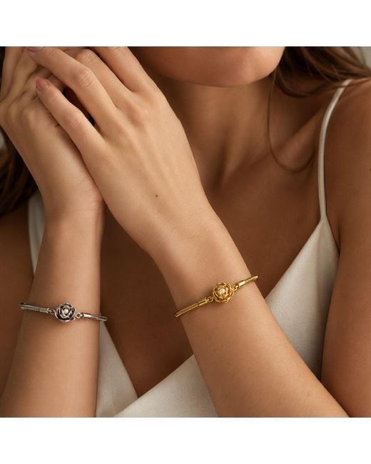 Unaloe Metallic Sterling Blackstar Rose Bracelet Featuring Natural Pearl