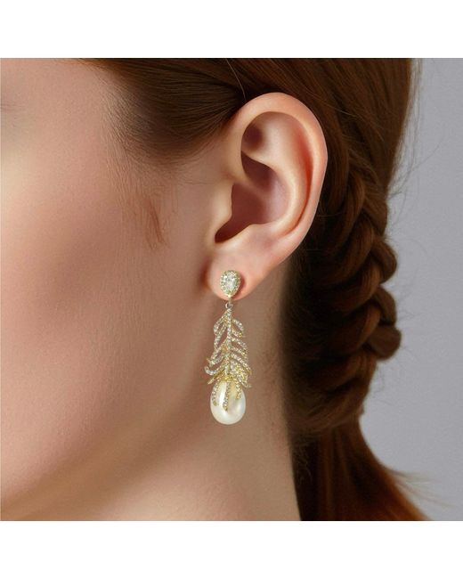 Ninemoo Metallic Golden Feather Baroque Pearl Earrings