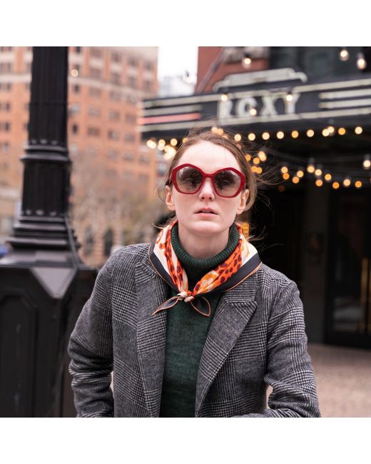 Jessie Zhao New York Brown Silk Bandana Of Leopards With Floral Fountain