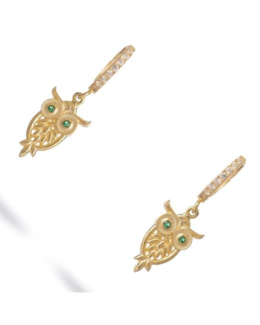 Ebru Jewelry Metallic Mystic Owl Emerald Eye Earrings