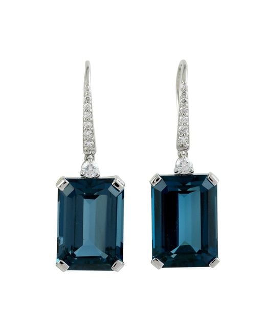 Artisan Blue London Topaz & Diamond Ear Hook Earrings