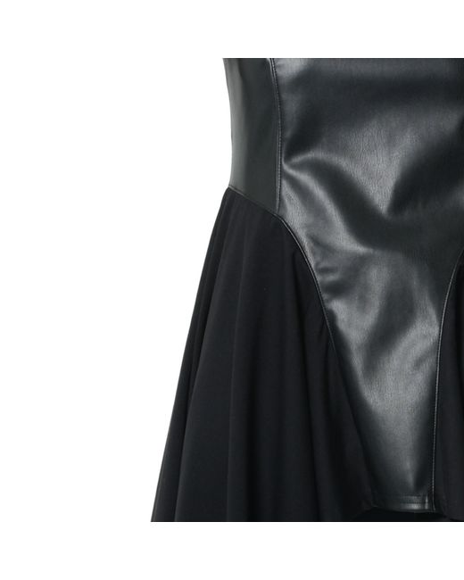 Metamorph Black Sleeveless Asymmetric Top With Vegan Leather