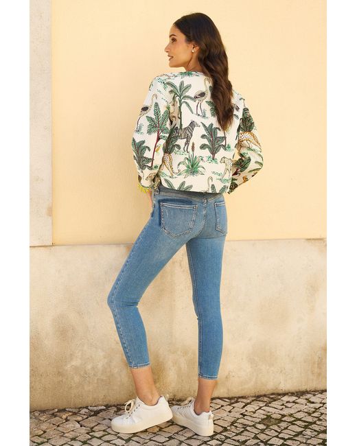 Yumi' Green Animal Reversible Cotton Quilted Jacket