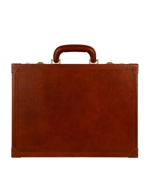 Time Resistance Brown Cognac Leather Attaché Case Briefcase for men