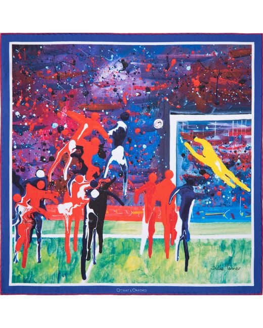 Otway & Orford Blue 'Corner Kick' Football Silk Pocket Square. Full-Size for men