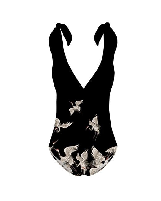 Aloha From Deer Black Cranes One Piece Swimsuit