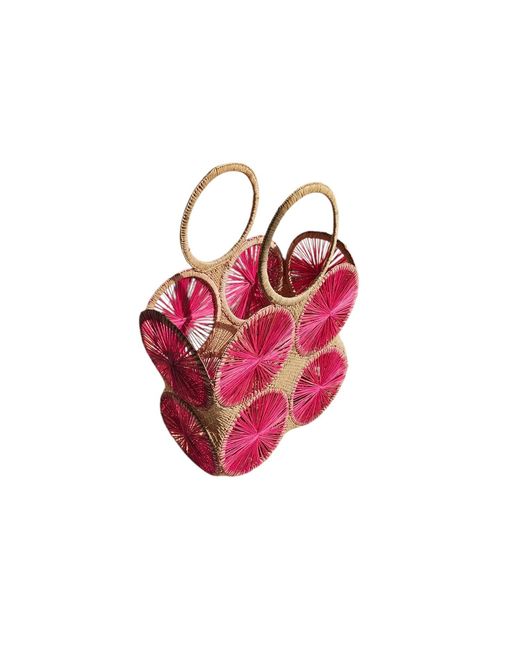 OhSun Red Neutrals Mimosa Xl Raffia Beach Tote