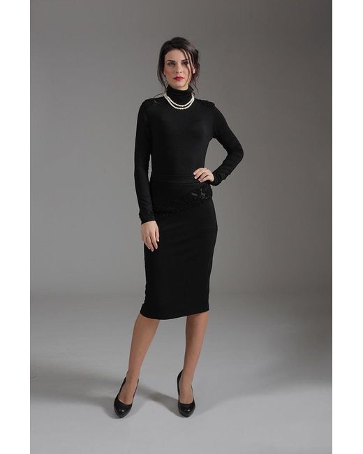Conquista Black Pencil Skirt With Burn Out Detail