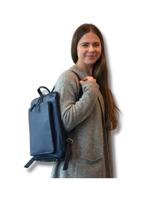 Hides Leather Co. Blue Minimal Genuine Leather Backpack