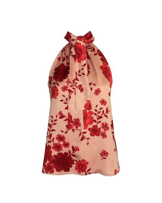 2KStyle Red Dakota Floral Halterneck Satin Effect Blouse