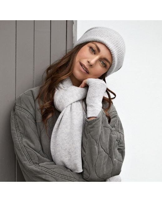 Cove Gray Cashmere Ribbed Beanie & Wrist Warmer Set