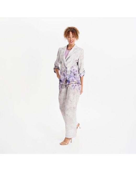 Lalipop Design Blue Abstract Floral Print Tailored Blazer Jacket