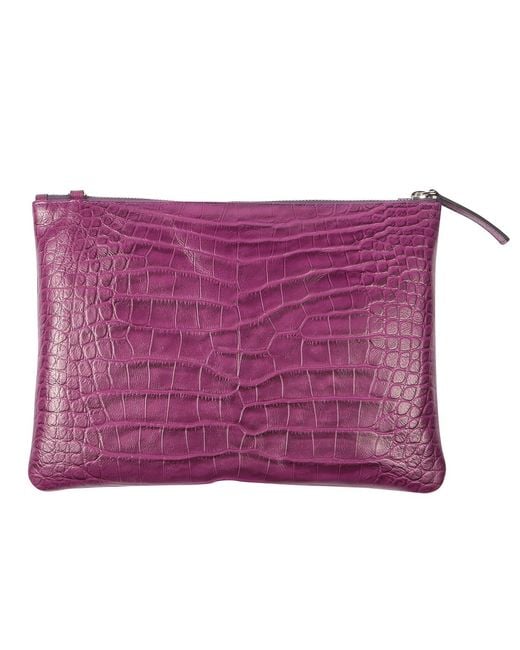SJW BAGS LONDON Purple Croc-Embossed Leather Bag