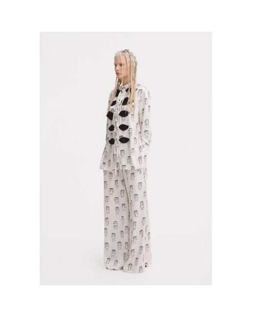 Julia Allert Gray Neutrals Art Print Longline Blouse & Wide-Leg Co-Ord Set – Ivory