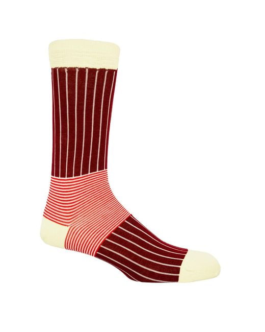 Peper Harow - Made in England Pink Oxford Stripe Burgundy Luxury Crew & Trainer Socks Bundle for men