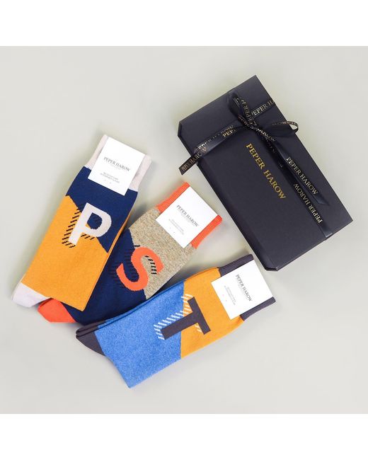 Peper Harow - Made in England Blue Alphabet Socks – T for men