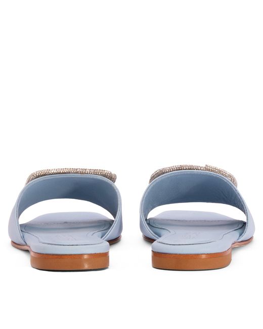 Beautiisoles by Robyn Shreiber Made in Italy Blue Adeline Baby Leather Work Evening Party Comfortable Flat Sexy Sandal
