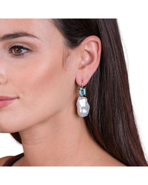 Kai Fine Jewelry Blue Solid Natural Emerald-Cut Topaz, Diamond & Baroque Pearl Convertible Drop Earrings