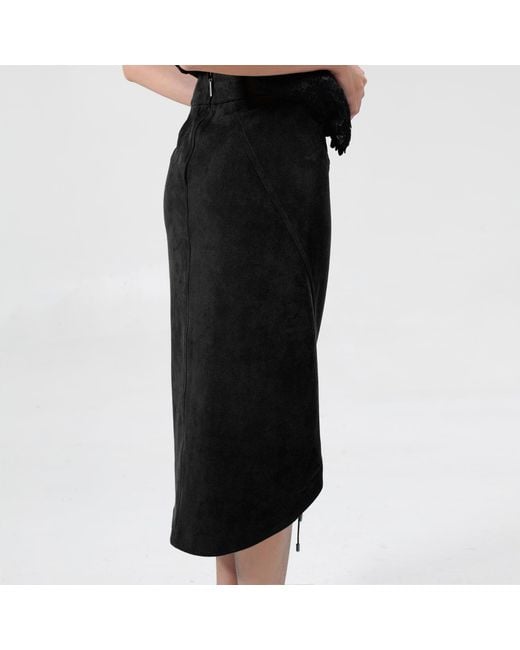 Smart and Joy Black Front Lacing Suede Skirt