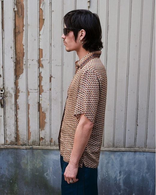 Monzlapur New York Brown Embossed Botanic Short Sleeve Crepe Shirt for men