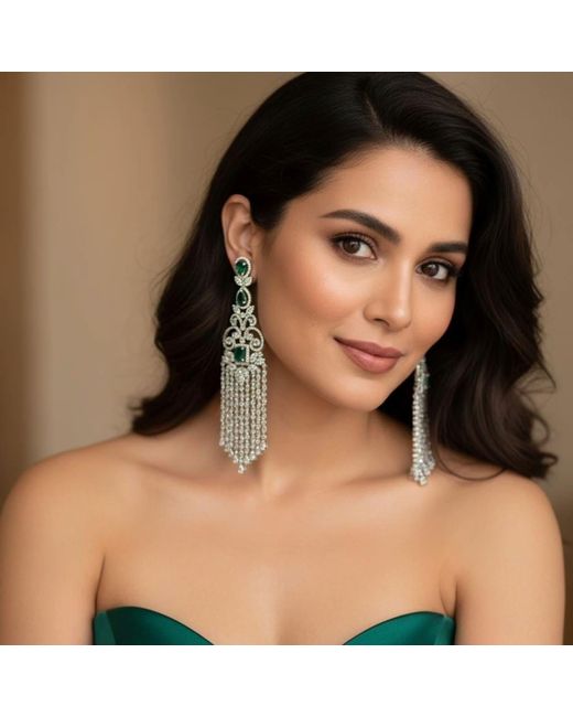 Meraki by Rashmi Bajaj White Antoine De Boucles Cubic Zirconia Earrings