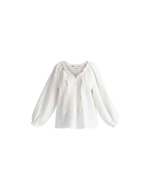 Paisie White Cheesecloth Peasant Blouse In