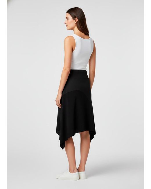 Conquista Black Asymmetric Midi Skirt – Modern Silhouette With Fluid Movement