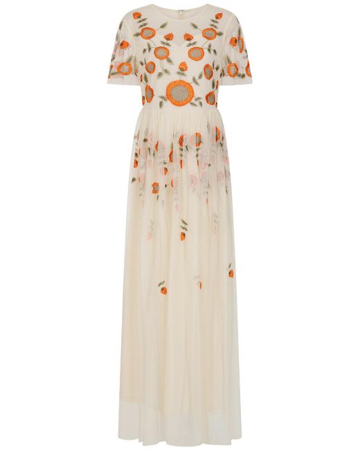 Frock and Frill Natural Neutrals Saffron Cream Floral Embroidered Maxi Dress