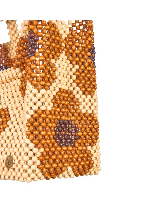 Tillie Beads Metallic Daisy Square Handle Tote Bead Bag
